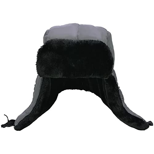 Unisex Winter Trooper Trapper Hat Warm Hats Hunting Hat with Ear Flaps - color: Grey, Black Fur