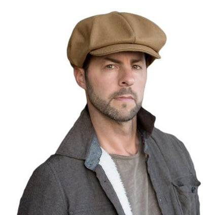 Oversized Men's Super Big 100% Wool 8 Panel Applejack Newsboy Cabbie Gatsby 20 Generation Hats (Not a Regular Apple hat) - color: Solid Khaki