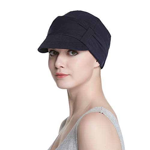 Alnorm Breathable Cotton Hat and Scarf Set Chemo Headwear for Women - color: Navy Peach Blossom