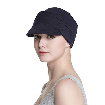 Alnorm Breathable Cotton Hat and Scarf Set Chemo Headwear for Women - color: Navy Peach Blossom