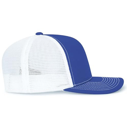 Pacific Headwear Contrast Stitch Trucker Pacflex Snapback Cap - color: Royal/White/Royal