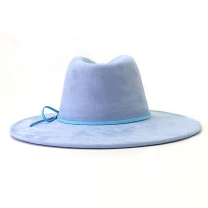 Fedora Hats for Women Man with Big Wide Brim Classic Suede Panama Hat Western Outdoor hat - color: Sky-blue