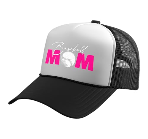 Baseball Mom Trucker Hat with Adjustable Mesh Back - color: Black/White