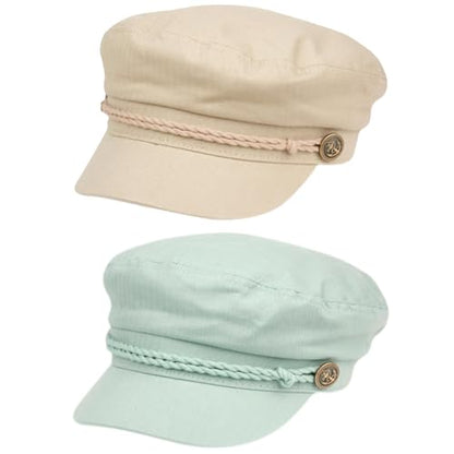 Funky Junque Greek Fisherman Newsboy Cap, Cotton Captains Bakerboy Hat - color: 2 Pack - Mint & Khaki