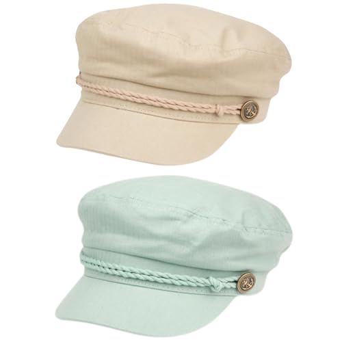 Funky Junque Greek Fisherman Newsboy Cap, Cotton Captains Bakerboy Hat - color: 2 Pack - Mint & Khaki