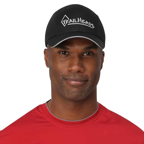 TrailHeads Men's Race Day Running Hat, Quick Dry, Moisture Wicking - color: Black/Silver Logo