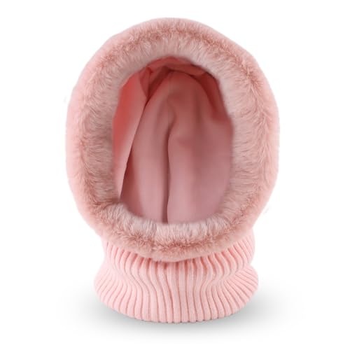 Winter Fleece Balaclava Warm Men Hood Hat Knit Women Hooded Scarf - color: Light Pink