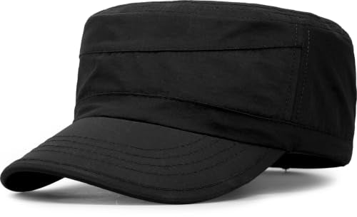 Cadet Army Cap Unisex Military Hat Adjustable Flat Top Cap Baseball Cap - color: Black