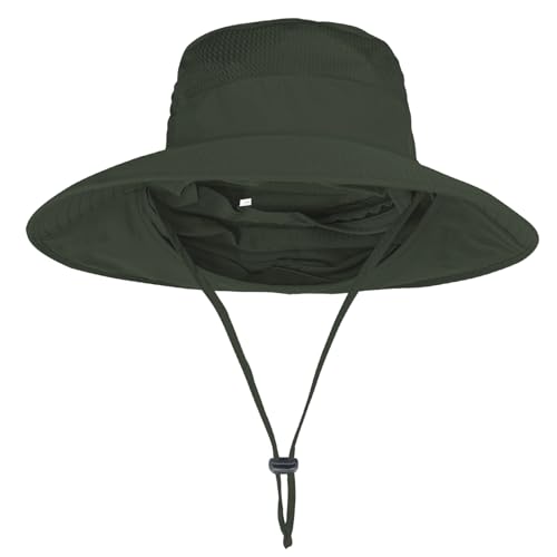 ZOORON Sun Hats for Men Women with Neck Flap Fishing UPF 50+ UV Protection - color: Army Green