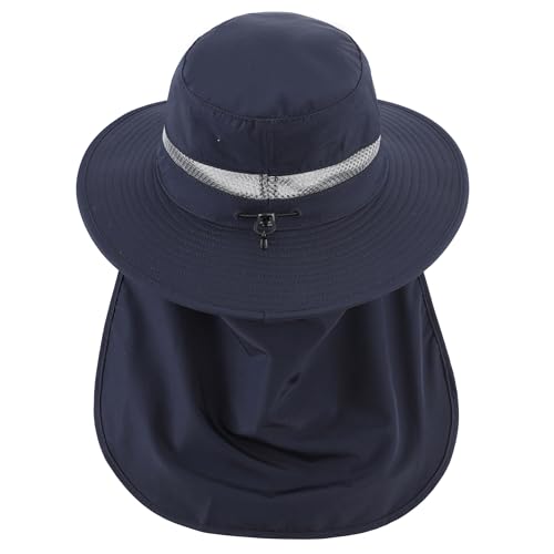 Connectyle UPF 50+ Wide Brim Sun Hat for Men Women UV Protection Fishing Hat with Neck Flap Outdoor Safari Bucket Hiking Hats - color: Navy Blue