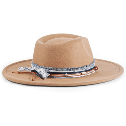 Big Brim Fedora Mens Women Boho Hat Handmade Dress Up Hats - color: Khaik