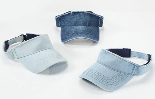Washed Denim Sun Visors Women Adjustable Beach Sun Hat Cotton Empty Top Baseball Cap Golf Tennis Sports Hat for Men - color: Medium-blue