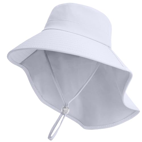 ZOORON Outdoor Kids Sun Hat with Neck Flap UPF 50+ Sun Protection Fishing Hat Wide Brim Summer Kids Beach Hats for Girls Boys - color: 1pack-grey