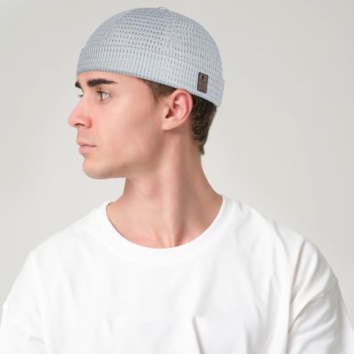 Mens Mesh Brimless Cap with No Brim, Summer Docker Cap Beanie Hat Flip Sailor Skullcap Breathable - color: Light Grey