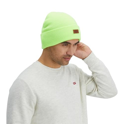 Levi's Mens All-Season Hero Beanie Soft Knit Cuffed Winter Hat, Warm & Comfortable Everyday Style - color: Neon Yellow Solid
