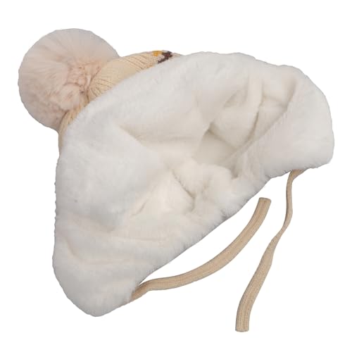 IPENNY Women's Winter Faux Fur Lined Trapper Hat, Warm Knitted Beanie with Pom Pom & Earflaps, Warm Ski Cap for Cold Weather - color: Beige