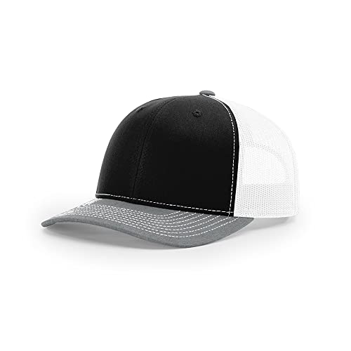 Richardson 112 Classic Six-Panel Adjustable Snapback Trucker Cap - color: Black/White/Heather Grey