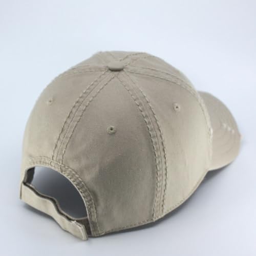 Washed Cotton Distressed with Heavy Stitching Adjustable Baseball Cap - color: Khaki