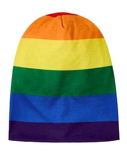 Zando Slouchy Dwarf Beanie Hats for Women Men - Breathable Cozy Cotton Sleep Cap Thin Chemo Headwear for Hip-Pop Halloween - color: Rainbow