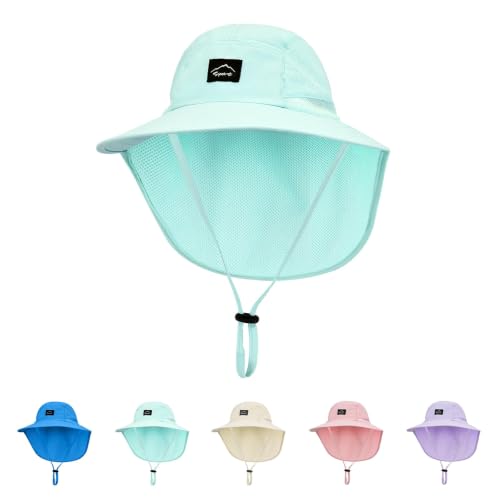 ZOORON Kids Sun Hat with Neck Flap Beach Fishing Bucket for Boys Girls - color: Turquoise