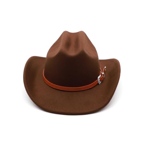 Kids Cowboy Hat Girl Western Cowgirl Hat Boy Wide Brim Felt Hat - color: Coffee 03