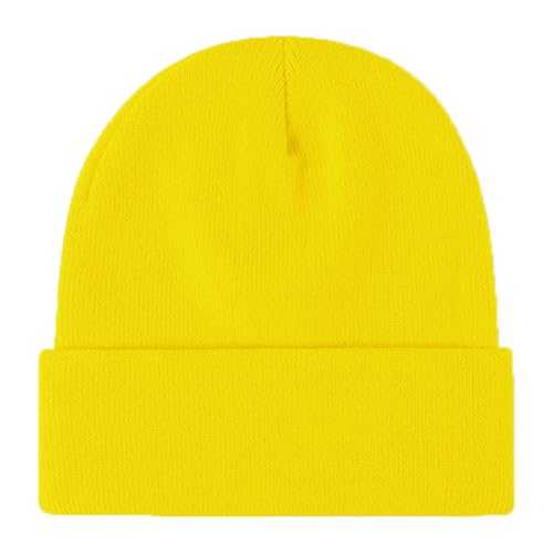 Rosoz Beanie for Men Women Cuffed Knit Hat Winter Beanies Skull Cap Unisex - color: Brilliant Yellow