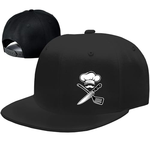 Snapback Hats for Men Flat Bill Brim Hats for Men Skeleton Skull Fitted Hat for Mens Black Baseball Hat Hip Hop ﻿ - color: Chef