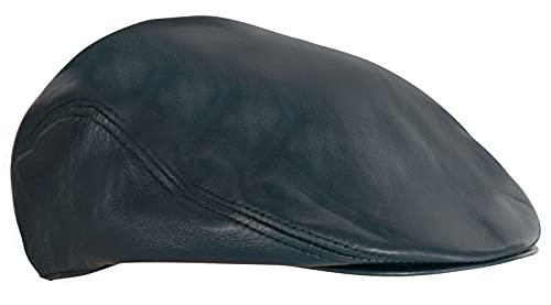 Men's Real Soft Leather Ivy Beret Newsboy Gatsby Golf Cabbie Flat Cap Hats - color: Dark Blue, size: XX-Large