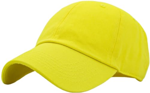 KBETHOS Classic Unisex Cotton Adjustable Low Crown Baseball Cap – Plain Dad Hat - color: Yellow (1 Pack)