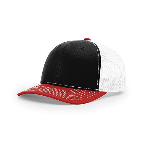Richardson 112 Classic Six-Panel Adjustable Snapback Trucker Cap - color: Black/White/Red
