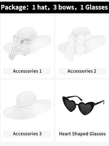 Sun Beach Straw Hats for Women, Summer Wide Brim Hat - color: Off-white, size: Large