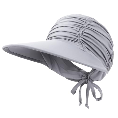 Women Visor Sun Hat Adjustable Foldable Wide Brim Sun Hats Summer UPF 50+ UV Protection Visor Cap for Outdoor Beach - color: Light Grey B