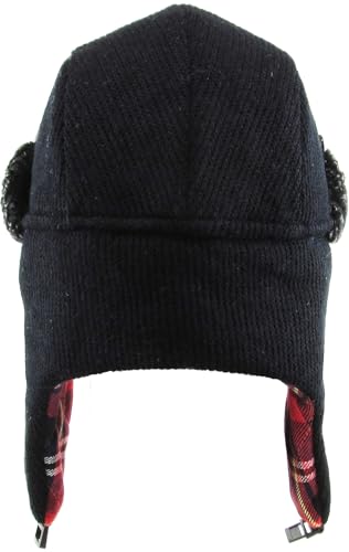Wool Blend Aviator Trapper hat Trooper Ear Flaps Ushanka Eskimo Russian Warm Winter Cold… - color: Black Plaid Lining