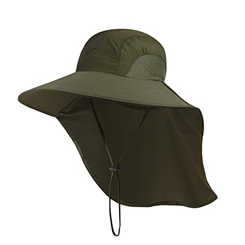 Outdoor Sun Hat for Men with 50+ UPF Protection Safari Cap Wide Brim Fishing Hat with Neck Flap, for Dad… - color: Army Green