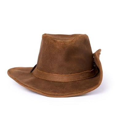 Minnetonka Unisex Aussie Leather Hat with Adjustable Chin Strap - color: Brown, size: Medium