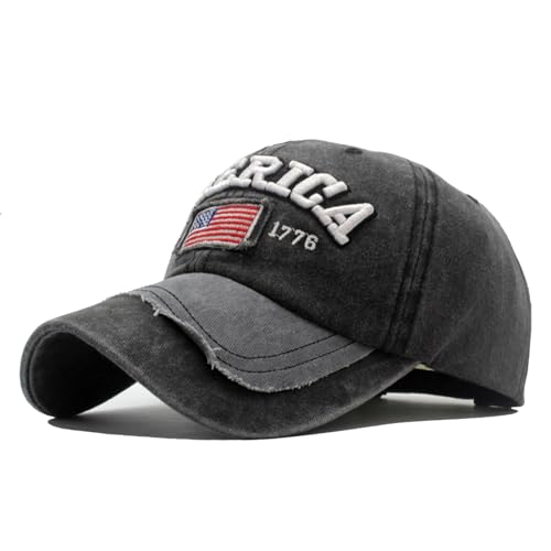 Embroidery American Flag Baseball Cap for Men Women Vintage Washed Distressed Cotton Adjustable USA Dad Hat - color: Black