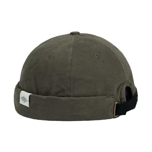 Croogo Cotton Brimless Hat for Men Rolled Cuff Docker Cap Casual Worker Hat - color: M-ct84-olive Green