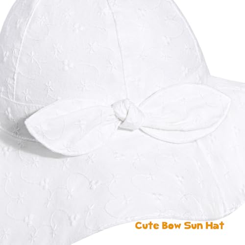 Baby Girl Sun Hat with UPF 50+ Outdoor Adjustable Beach Hat with Wide Brim Bucket Hats - color: Beige White, size: 12-24 Months