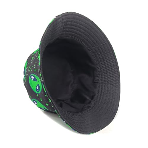 Quanhaigou Reversible Printed Bucket Hat,Summer Beach Outdoor Cap - color: Neon Green Alien