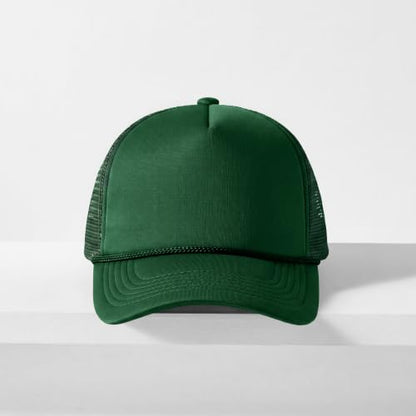 CHOK.LIDS Blank Foam Trucker Hat, Retro Mesh Rope Snapback Cap, Men Women - color: Curved Brim (Hunter Green)