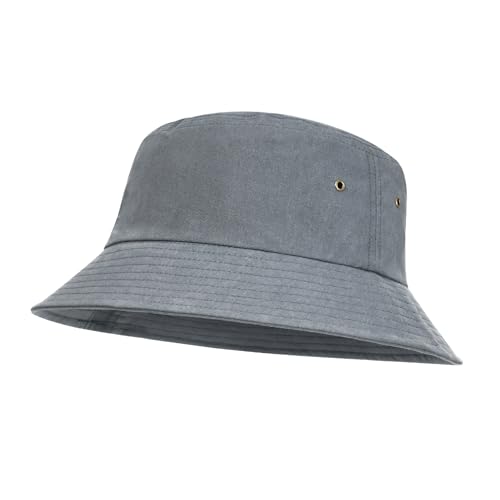 BOTVELA Men Cotton Foldable Flat Top Bucket Sun Hat - color: Grey, size: 7 5/8-7 3/4
