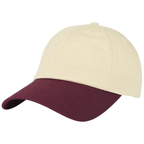 E BY ELIDAN Two Tone Dad Hat, Low Profile Baseball Cap - color: Stone Burgundy