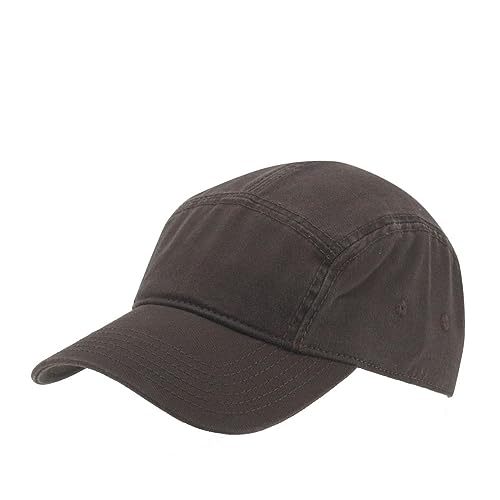 Washed Cotton Twill Five Panel Adjustable Camper Caps - color: Dark Brown