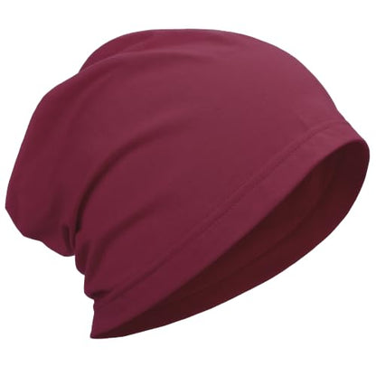 ROYBENS 100% Cotton Thin Slouchy Beanie Hat Women Men Lightweight Chemo Cap - color: 1pcs-wine Red
