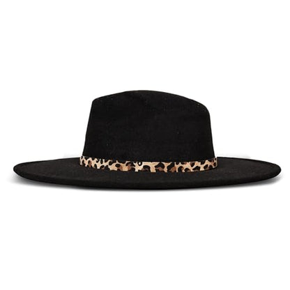 Lucky Brand Womens Ranger Hat | Wide Brim | Felt | Rancher | Americana | Western Inspired | Classic | Fashion | Cowboy - color: Ranger W/ Leopard Band - Black