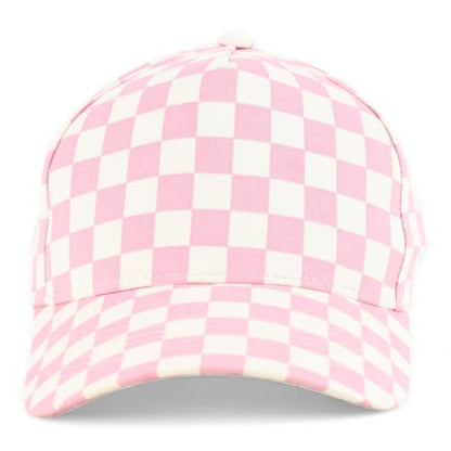 Trendy Apparel Shop Structured 5 Panel Checkered Print Baseball Cap - color: Pink