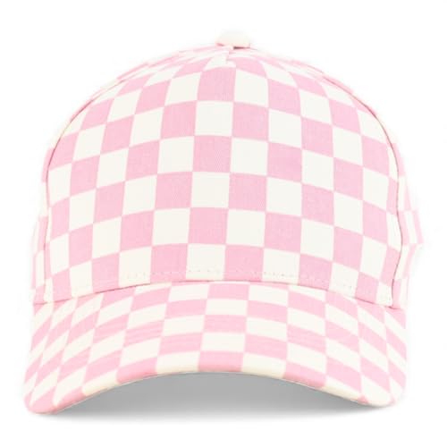 Trendy Apparel Shop Structured 5 Panel Checkered Print Baseball Cap - color: Pink
