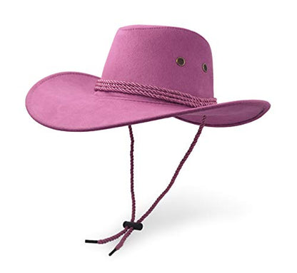 Cowboy Hat, Sun Hat Faux Felt Leather Suede Travel Cap Western Hat Outdoor Sun Protect - color: Pink