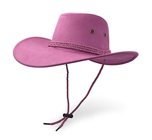 Cowboy Hat, Sun Hat Faux Felt Leather Suede Travel Cap Western Hat Outdoor Sun Protect - color: Pink