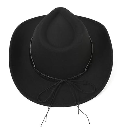 Western Cowboy Hat for Men and Women – Classic Western Style Leather Trim - color: Black